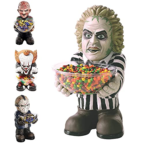 Trick or Treat Película de terror Gnomos de jardín Decoración de Halloween, Bandeja de dulces Pesadilla Horror Gnomo Asesino, Soporte de dulces Figura de resina pintada a mano