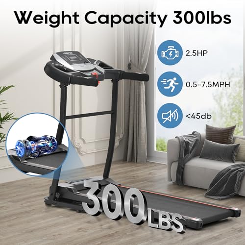 Treadmills for Home, Folding Treadmill with Incline and Heart Rate Sensor, 2.5HP Quiet Brushless with USB Charge Station, Small Space Portable Running Walking Machine, 300lbs Weight Capacity