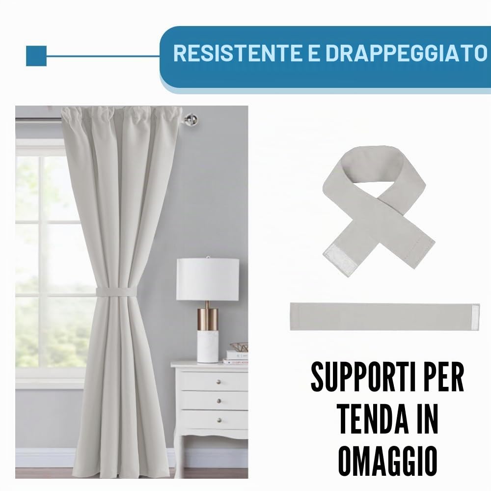 BellaHills 100% Tende Oscuranti per Interni 2 Pezzi 140L x 145A cm, Termiche Isolanti, Anti-Rumore, Ideali per Camera da Letto e Soggiorno Tende Cameretta Bambini, Pietra Pomice