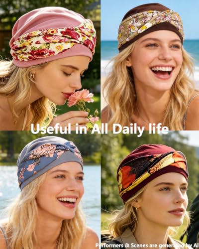 Image of Chemo Headwear for Women Knot Beanies with Stretch Elastic Turbans Soft Cancer Hats Head Coverings Scarf Headwraps