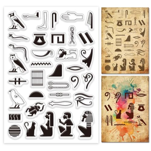 GLOBLELAND Egyptian Hieroglyphs Words Ancient Glyphs Alphabet Magic Runes Card Making Clear Stamp, 16 cm x 11 cm