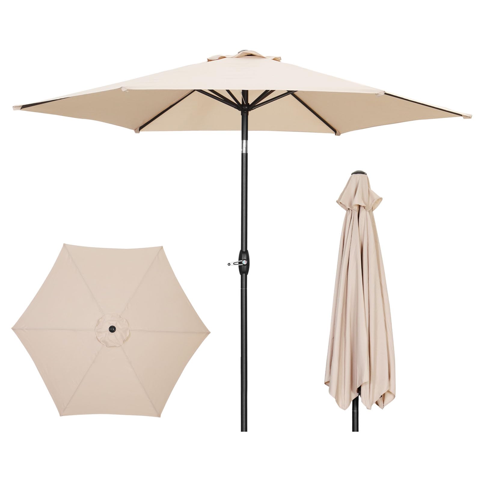 GDY 7.5Ft Patio Umbrella, Outdoor Umbrella Aluminum Market Table Umbrellas with Tilt, Crank and Sturdy Ribs for Lawn, Garden, Backyard and Pool (Khaki)