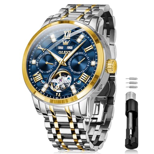 Image of OLEVS Automatic Watches for Men Self Winding Mechanical Skeleton Luxury Dress Stainless Steel Diamond Men Wrist Watches