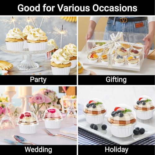 Caissettes à cupcakes en aluminium blanc et doré avec couvercles pour fête 50pcs - 8
