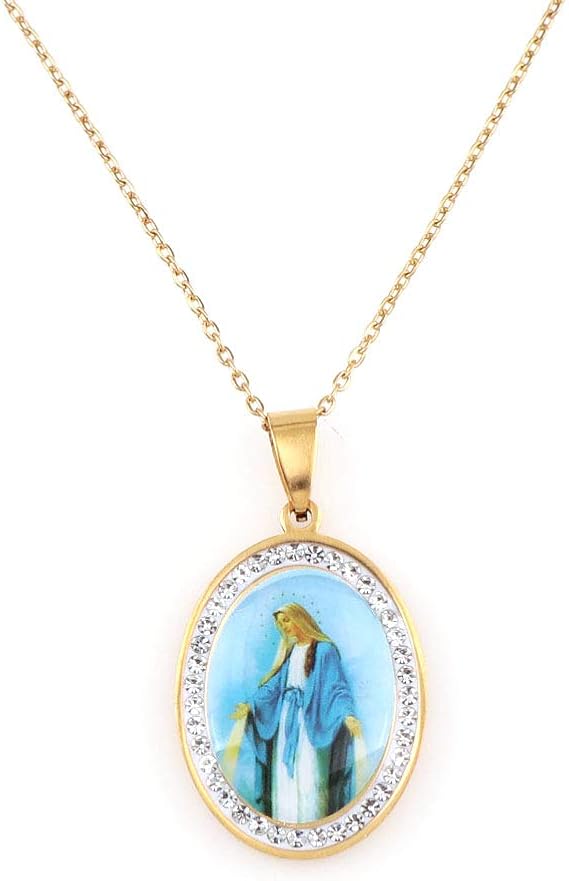 YWLI Miraculous Medal, Virgin Mary Necklace, Religious