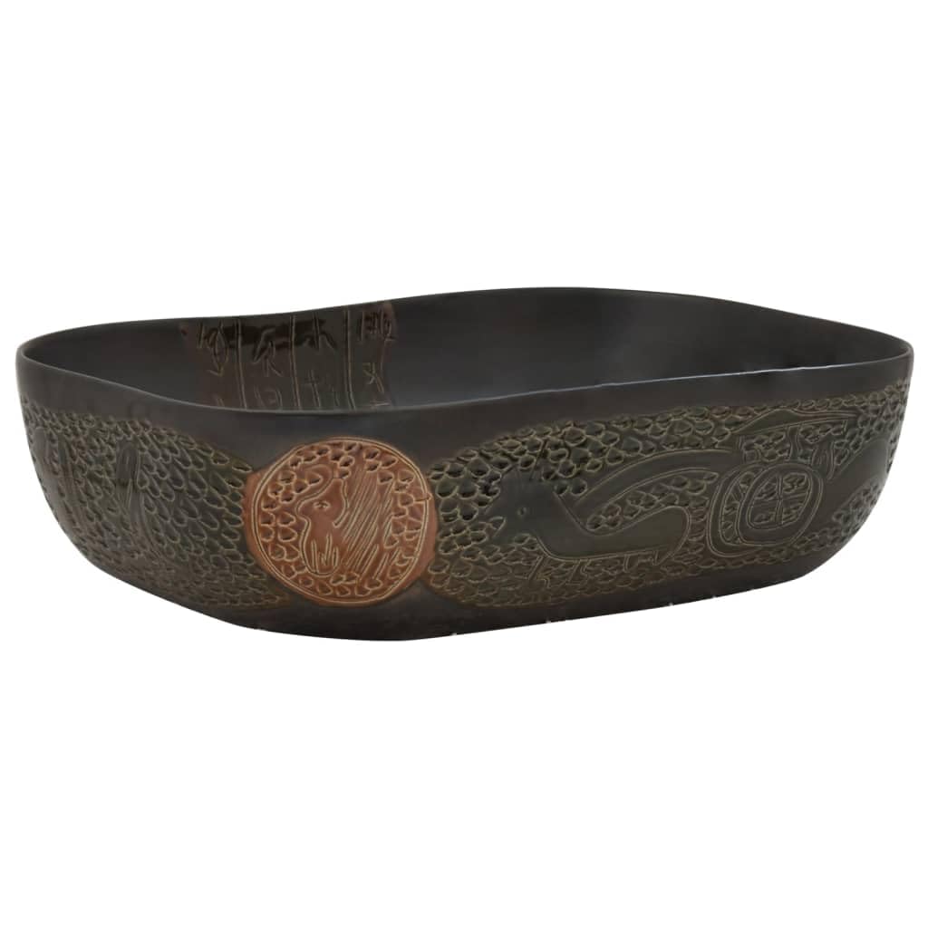 vidaXL Countertop Basin, Above Counter Bathroom Sink, Wash Basin for Lavatory Cloakroom Office, Vessel Sink, Black Rectangular Ceramic