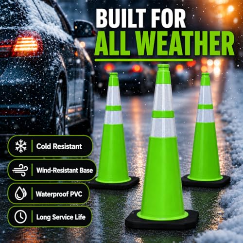 Image of BESEA 8 Pack 36 Inch Green Traffic Cones with Wide Weighted Base