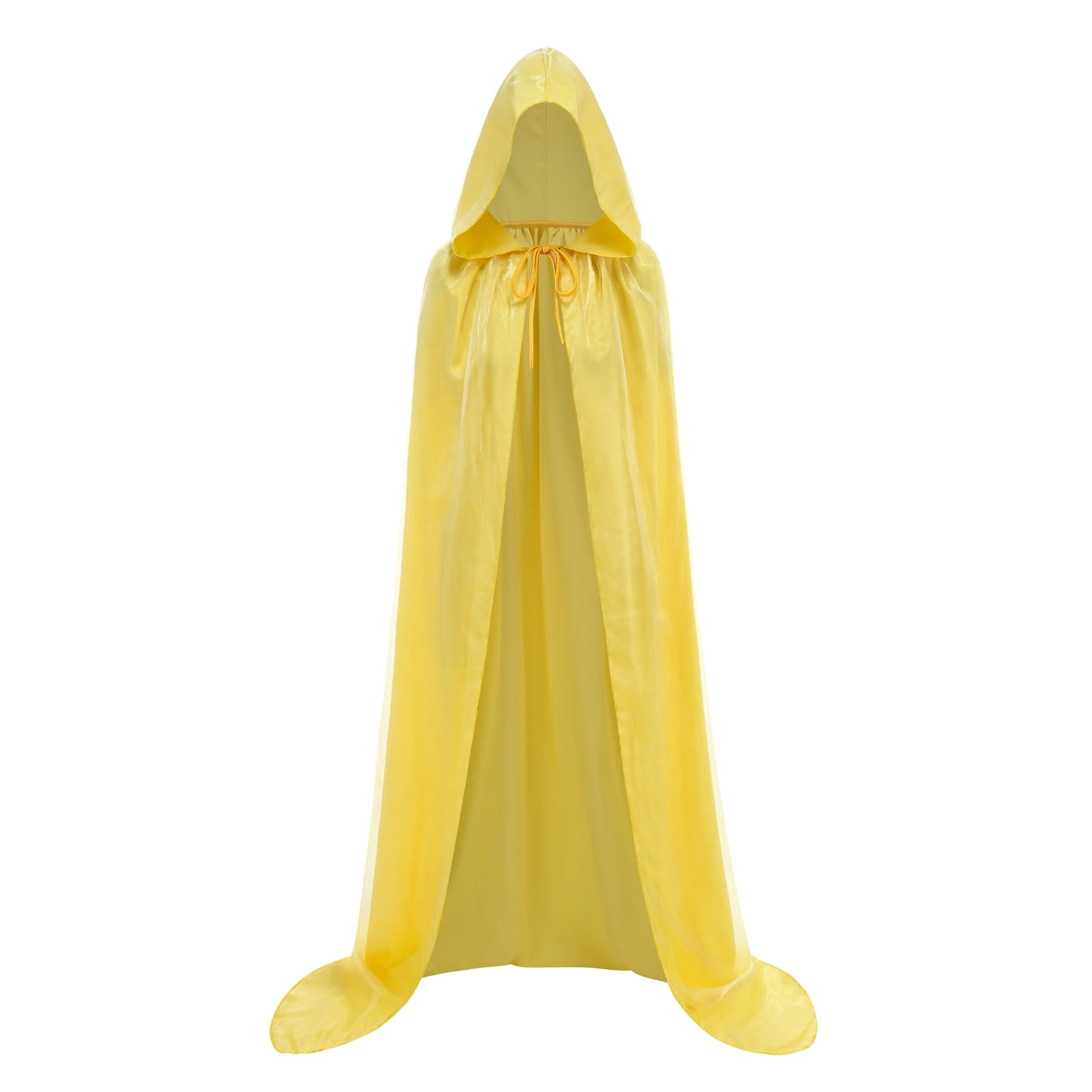 HAPNBCELE Adults Glittering Cape Glitter Hooded Cloak with Tulle, Bling Bling Shiny Fancy Dress for Halloween Christmas Carnival Party (Yellow, 160cm/62.9")