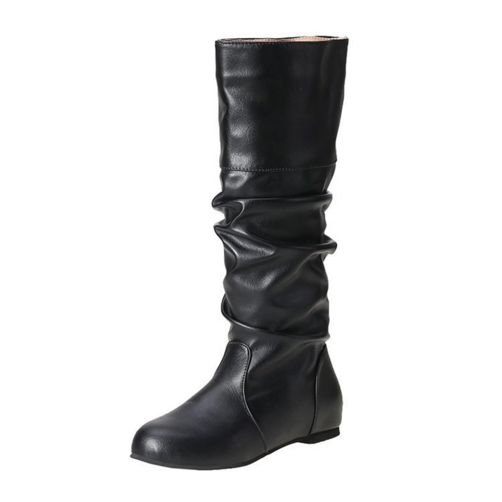 Slouchy Boots For Women Mid Calf Winter Slip on Pointed Toe Flat Low Heel Fashion Western Knee High