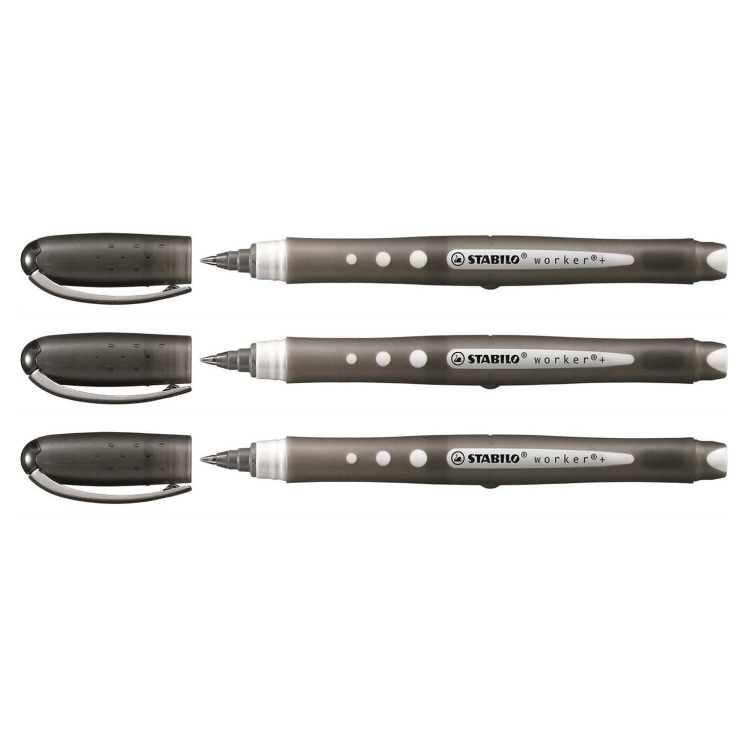 STABILO Colorful Worker Penna A Sfera 0.5 Mm Nero - Confezione 3 Pezzi - Inchiostro Liquido Asciugatura Rapida - 6