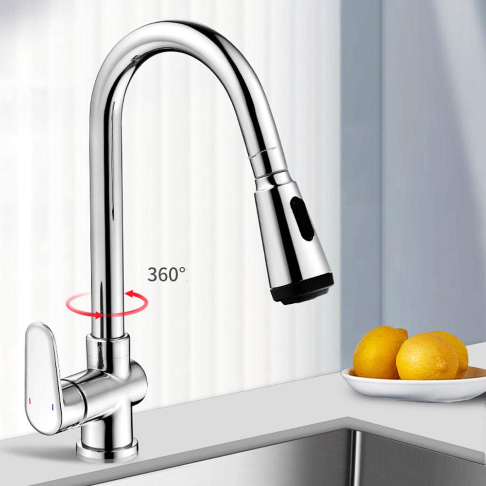 Robinet mitigeur d'évier de cuisine en laiton avec douchette extractible rotative pour eau chaude et froide