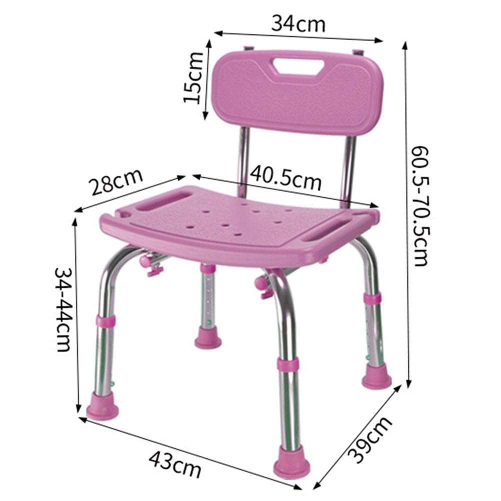 Silla de baño/Ducha de Aluminio Ajustable en Altura con Respaldo y Soporte Cabezal de Ducha, Asientos de bañera Personas Mayores, Embarazadas, discapacitados y Personas lesionadas(Pink)