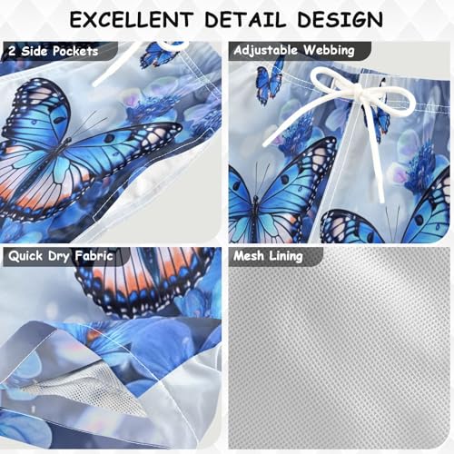 Boccsty Flowers Blue Butterfly Boys Swim Trunks Baby Kids Swimwear Summer Toddler Beach Board Shorts 2T3