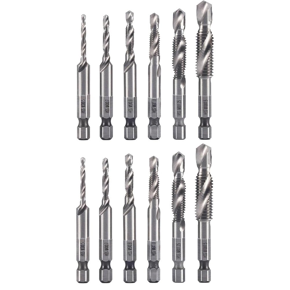 Set di punte da trapano for maschi HSS da 12 pezzi - M3 M4 M5 M6 M8 M10 Utensili di maschiatura metrici con codolo esagonale for filettatura interna