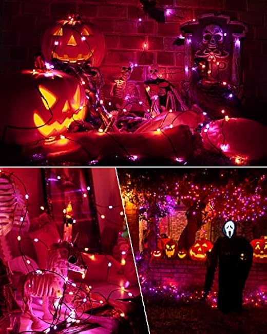 Brizled Purple & Orange Halloween Lights, 2 Pack 17.38ft 50 LED Battery Operated Halloween Lights with Timer, 8 Modes Halloween String Light Black Wire, Halloween Lighting Indoor Outdoor Spooky Decor