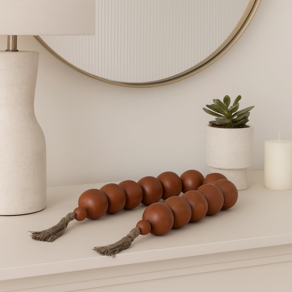 Decorative Beads with Tassels Ecomix & Jute Material Bartholomew Style Home Office Bedroom Decor - 3" Brown