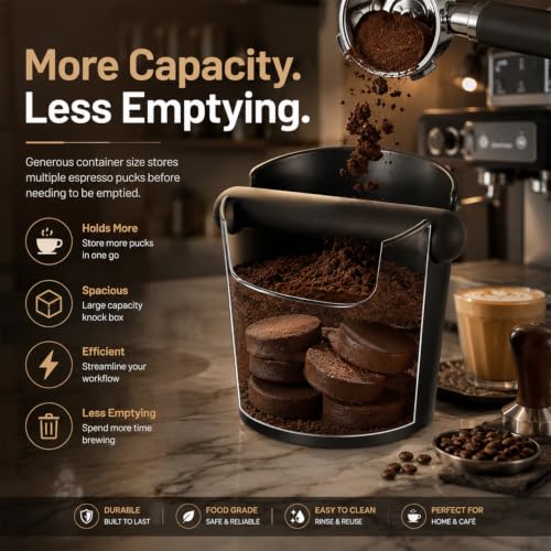 Image of ZURATO Coffee Knock Box for Espresso Machine | Espresso Grounds Container with Removable Rubber Bar | Non Slip Coffee Dump Bin for Home Cafe Barista Accessories | Black