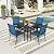Incbruce 5 Pieces Patio Dining Set, Outdoor Dining Set of 4 Textilene Chairs and Square Table with Umbrella Hole for Backyard, Garden, and Poolside (Blue)