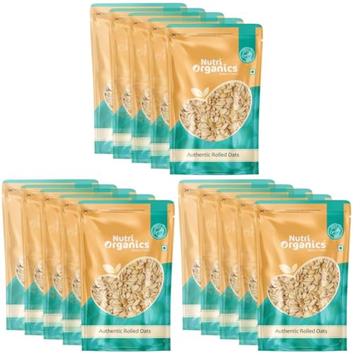 Image of NutriOrganics Rolled Oats 5 Kg - Diet Food | 100% Wholegrain Jumbo Oats | Oats For Weight Management | High Fibre Breakfast | Rich In Protein (Pack of 3)