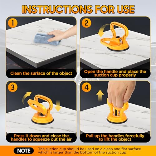 Image of Amooca Glass Suction Cup Lifter Heavy Duty Tile Marble Suction Cup Vacuum Lifter with Handle for Granite Lifting & Window Replacement 30 lbs Load Capacity (2 Pack Yellow Small)