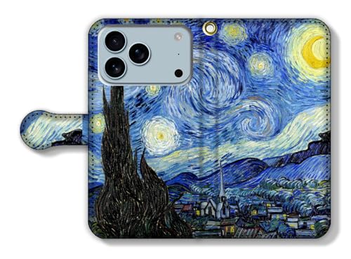 手帳型 iPhone17 Pro Max互換 スマホケース 【世界の名画】 ゴッホ ☆ポスト印象派☆ 印象派 art 絵画 芸術 アート (星月夜)