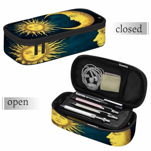 Image of Sun Moon Pencil Case Gold Stars Sky Astrology Constellation Pencil Bag Pouch Box Organizer for College School Students Boy Girl