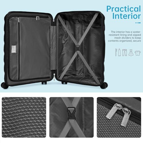 Image of Carry On Luggage 22x14x9 Airline Approved, 22 Inch PP Hardshell Luggage Carry-on Suitcase with Spinner Wheels, Carry On Suitcase Set for Women (Black)