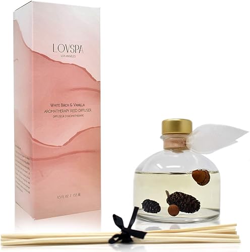 Miniatura 2 de LOVSPA Juego de aceites difusores de varillas de abedul blanco y vainilla (grande)  Corteza de abedul blanco, grano de vainilla ahumado y almizcle