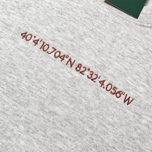 Custom GPS Coordinates Couple Hoodies, Location Embroidered Crewneck Sweatshirt, Sport Pullover Personalized Couple Meeting Place Longitude Latitude Valentine Gift2