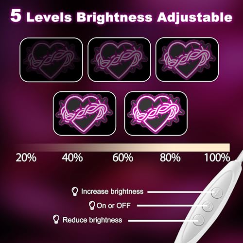 Image of Thorns Heart Neon Mirror Sign, Gothic LED Neon Sign Wall Decor USB Powered Dimmable Light for Bedroom Bathroom, Neon Signs for Wall Decor Gothic Gift 13.97 inch x 9.78 inch