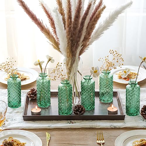 Comsaf Glass Bud Vases Set Of 6, Small Diamond Bud Vases In Bulk, Mini Flowers Vases For Centerpieces, Vintage Bottle For Table Decorations, Wedding Decor, Recepetion, Home, (Green) #TOP2