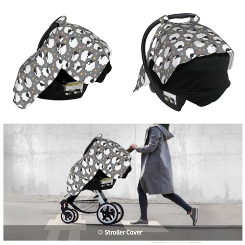 Image of Cute Sheep Lambs Baby Car Seat Canopy Nursing Cover for Newborn Car Seat Breastfeeding Covers Blanket Newborn Shower Gift