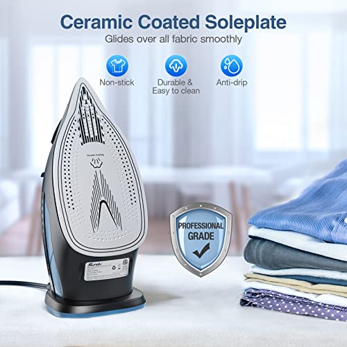 Image of Steam Iron for Clothes 12s Fast Heat-up, 1500W Iron with 13.21oz Water Tank, 3-Way Auto shutoff, Burst Steam, Spray Mist, Anti-Drip, Self-Cleaning, Vertical Ironing for Home
