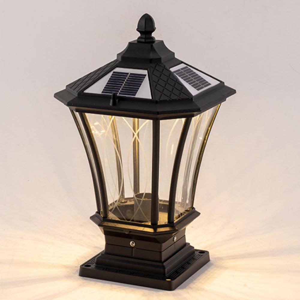 Zewnętrzna lampa solarna z czujnikiem ruchu o zmierzchu 50 cm (19,7 cala) z czarną nasadką, przewodowa kolumna solarna 110 V, wodoodporna IP54, nowoczesny styl latarni do wejścia