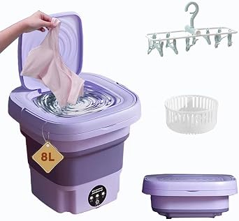 Portable Foldable Mini Washing Machine 8L High Capacity with 3 Modes Deep Cleaning Half Automatic Washt Soft Spin Dry for RV Travel, Camping green