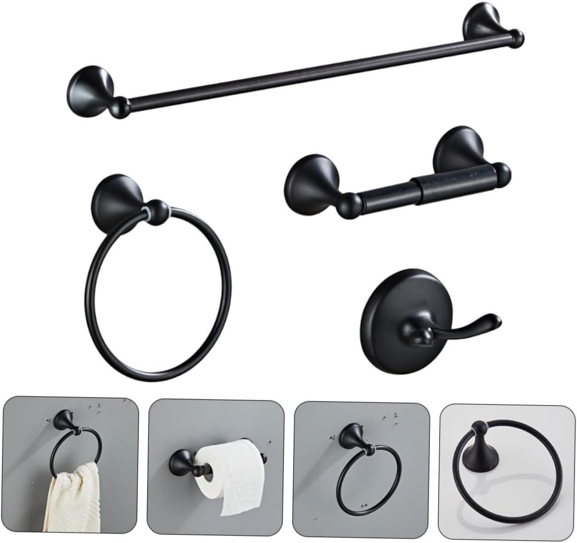 1Set Retro Black Towel Rack Stainless Steel Towel Ring for Bathroom Kitchen Vintage Design Towel Holder for Stylish Decor Easy Installation with Mounting Hardware