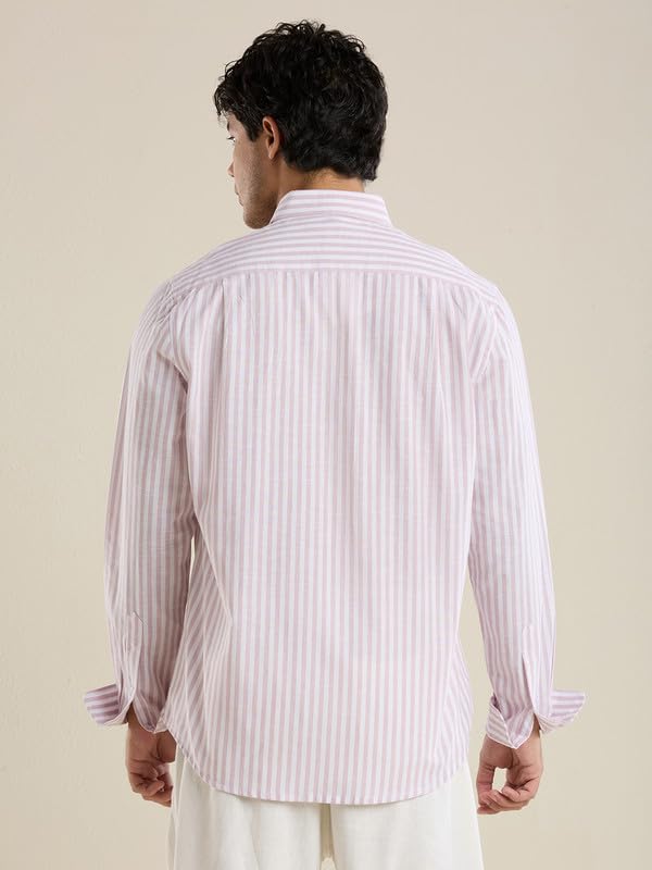 Image of Mark & Albert Mens Striped Linen Casual Shirt | Full Sleeves Mens Shirts | Stylish Shirt for Men