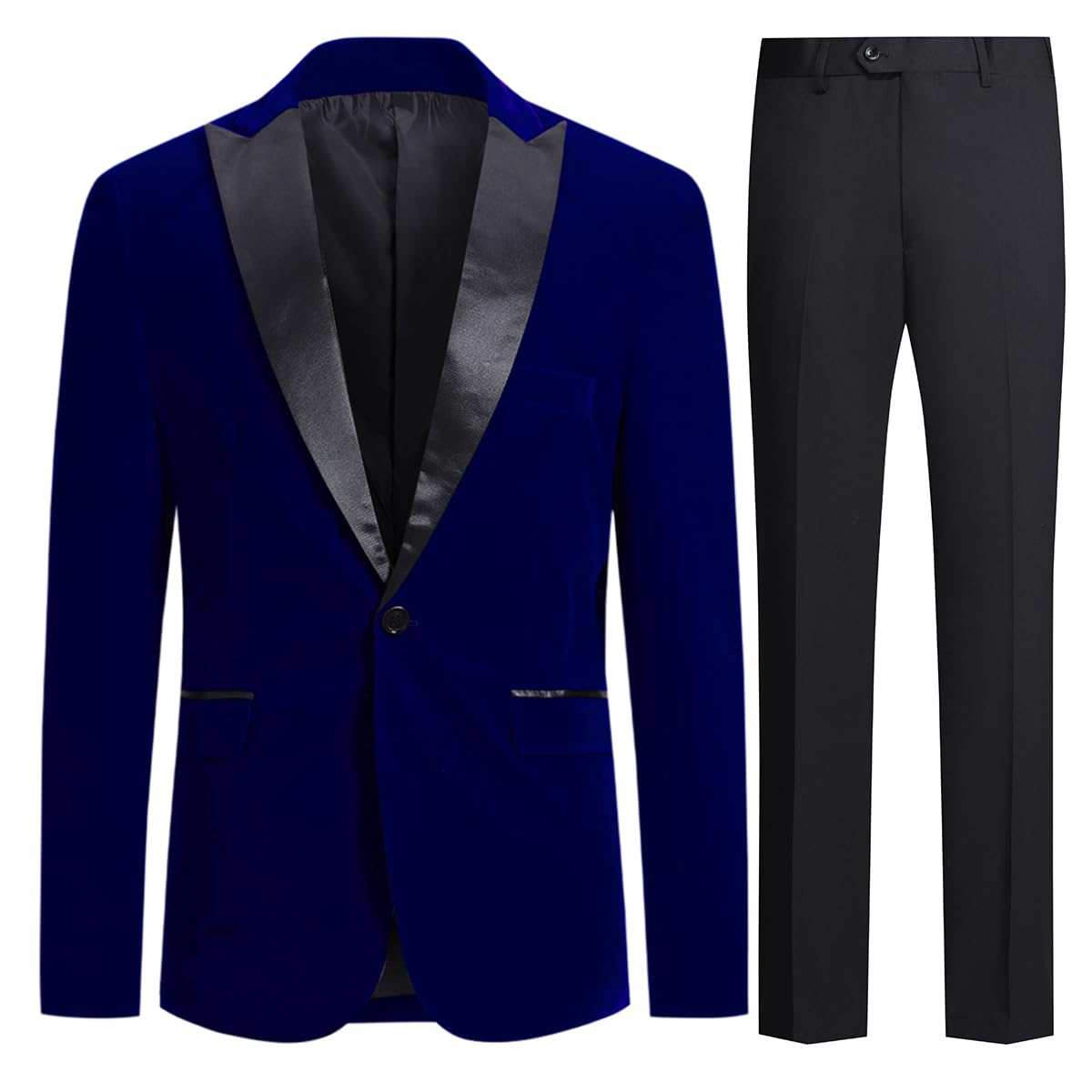Allthemen Men's Blue Notched Lapel Center-Vent One-Button Blazer Tuxedo Casual Dress Suit Slim Fit Jackets & Trousers Small