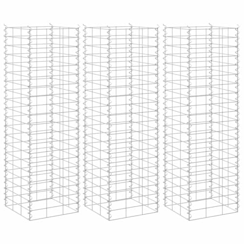 vidaXL Gabion Raised Beds Set of 3, In Silver Iron, Rust-Proof and Weather-Proof, Ideal for DIY Landscape Design, Sturdy and Durable, 30x30x100 cm