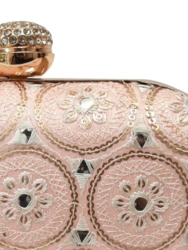 Image of THE TAN CLAN Inaara Oval Clutch for women Purses Luxury Evening Handbags for ladies with Detachable Handle