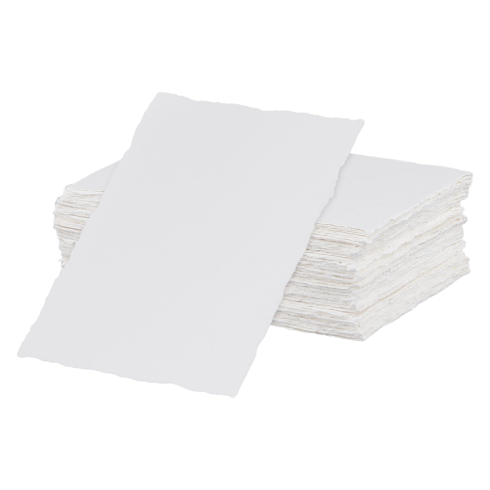 HONYUET 50 Sheets A6 Handmade Watercolour Paper, 300 GSM White Deckle Edge Cotton Paper for Printing, Writing, Calligraphy, Invitation, 10 x 15cm