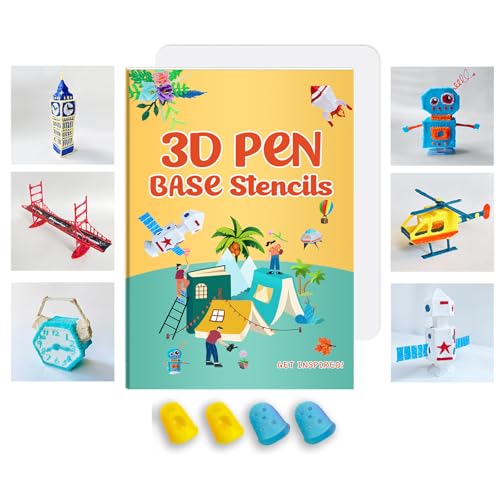 3D Pen Drawing Book with Silicone 3D Pen Mat, Reusable 65 Patterns Stencils for 3D Printing Pen, Colorful Graffiti Template, Ideal DIY Gift for Kids Adults