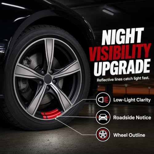 Image of Car Wheel Rim Reflective Decals,Stripes Stickers for 18-21 inch Wheels Tire Rim Decor (White)