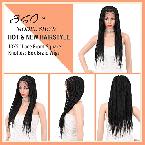 Brinbea 13X5 Lace Front Knotless Box Braided Wigs For Women 24 Inches Lace Frontal Cornrow Braided Wigs With Baby Hair Black Synthetic Braiding Hair Wig #TOP7