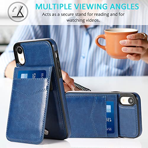 Image of iPhone XR Wallet Case with Credit Card Holder for Women Men PU Leather Wallet Case for iPhone XR Case 6.1 inch (Blue)