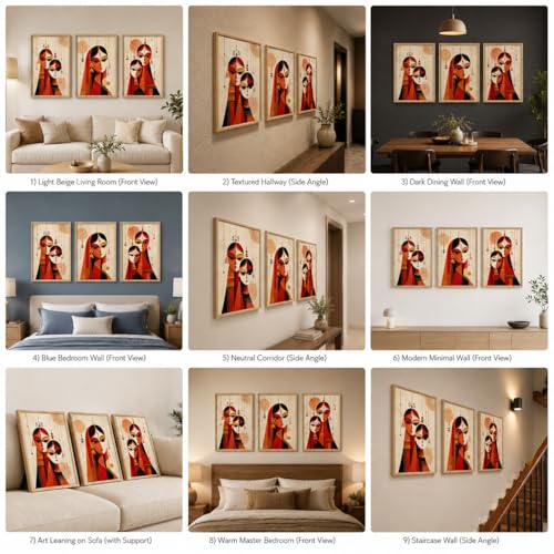 Image of Livin'luxe Set of 3 Traditional Indian Women Wall Paintings for Living Room Bedroom Home Decor with Premium Wooden Color Synthetic Frame (25.5 x 19.5 Inch) NM03-64