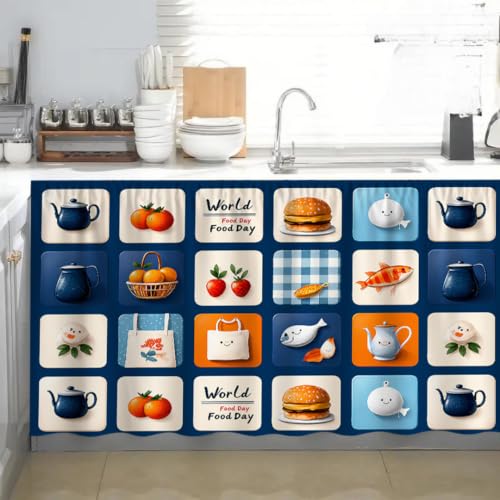 Image of Premium Printed Kitchen Sink Curtain | Washable & Dustproof Rod Pocket Counter Skirt | Perfect for Any Sink | Multicolor Cooking Theme Decor for Home & Kitchen(150cm X 70cm) (Burger)