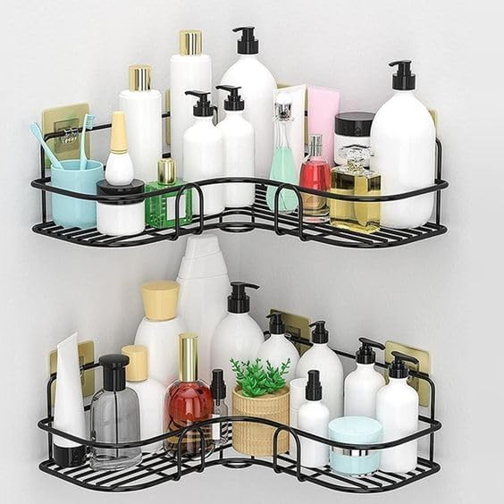 Image of Corner Shelf Storage for Bathroom Kitchen Organizer Rack Stainless Multi-Purpose, No Drill Required, Shampoo Towel and Soap Holder (Bathroom Corner 3 Pic)