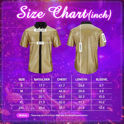 Image of Zando Men's Sequin 70s 80s Disco Shirt - Retro Short Sleeve Button Up Costume Halloween New Year Party Outfit Top & Clubwear