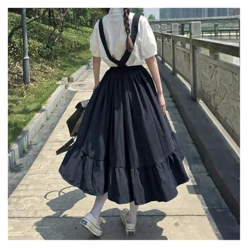 Overall Dress Women Skirt Preppy Style Strap Long Skirt Ruffles Loose Cute Student Casual Skirt Female3